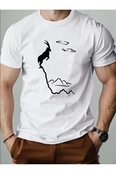 LİNA06 Men's Old Goat English Pattern Summer Casual Round Neck Short T-Shirt