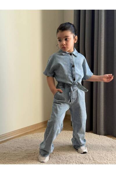 CHİCKİDSWEAR Set din denim pentru fete, cămașă și pantaloni din denim, set de...