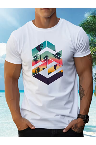 LİNA06 Geometric Print Stylish T-shirt For Men, Comfortable And Fashion Crew ...