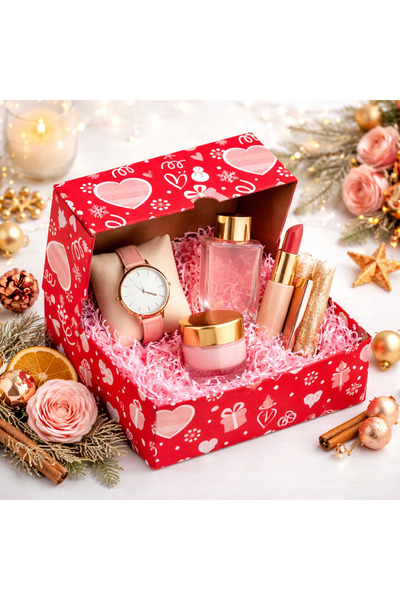 Doğahome Hazır Paketleme Kutusu Kırmızı Hediye Box Pembe Dolgulu Premium Kutu (17x12,5x7,5 cm)