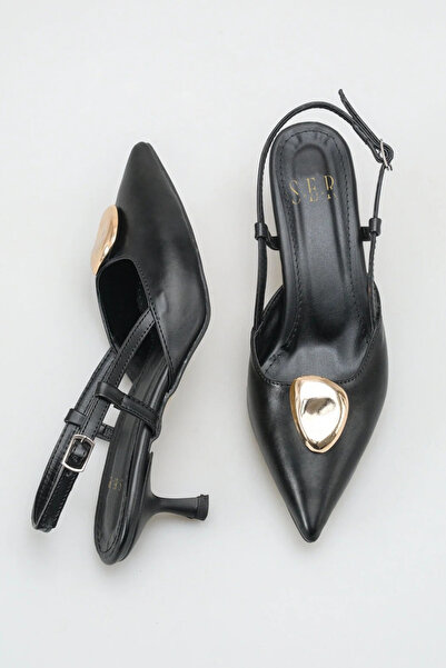 sermoda Women's heeled shoes - 5 cm stiletto heel pointed toe slingback black