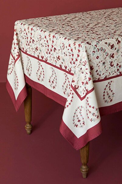 dekomall home & living Βαμβακερό τραπεζομάντιλο με μπορντό περίγραμμα και σχέ...