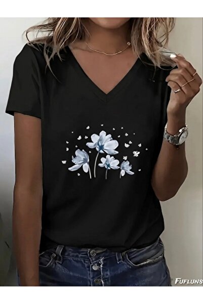 FUFLUNS ΓΥΝΑΙΚΕΙΟ ΜΠΛΟΥΖΑΚΙ OVERSIZE ΜΕ ΛΑΙΜΟΚΟΨΗ ΣΕ ΣΧΗΜΑ V ΜΕ ΣΤΑΜΠΑ ΠΕΤΑΛΟ...