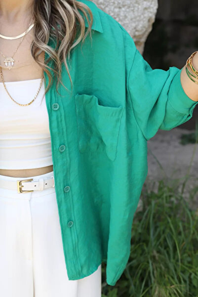 bytugcekaya Dark Green Viscose Standard Size Shirt