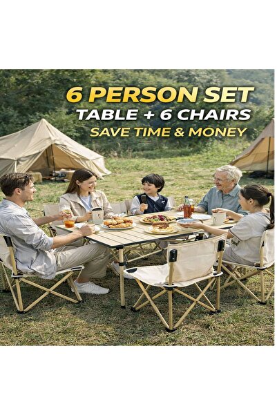 EasyLife Camping Table and Chairs Set 6 Chairs 1 Table Folding Outdoor Picnic...