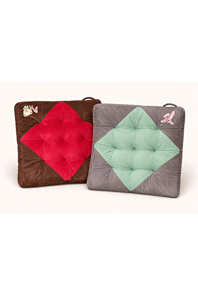 WDA 2-Piece Tufted Corduroy Seat Cushion Set – Soft Chair Pads with Cute Anim...