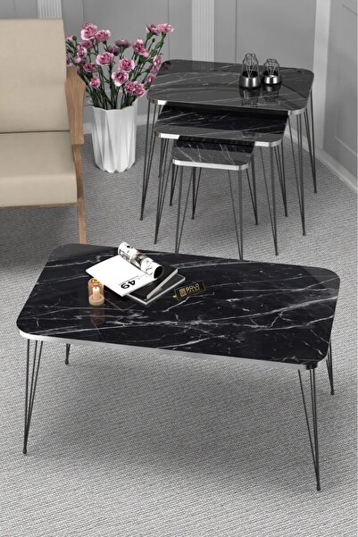 TrentonGCC طاولة متداخلة مربعة وطاولة مركزية مربعة، طقم من 4 قطع، فضي وأسود