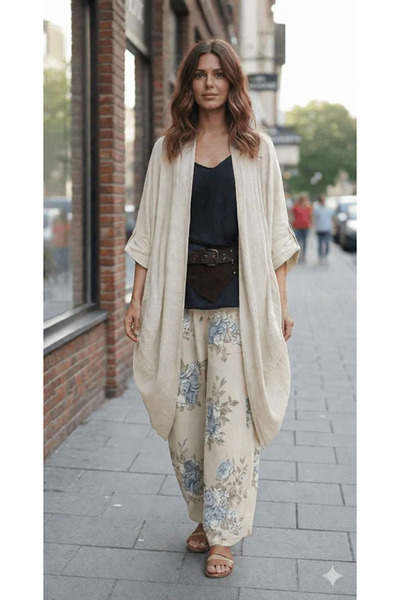 EREN STYLE Bohomiyan Italian Pocketed Linen Kaftan & Cap (110.cm)