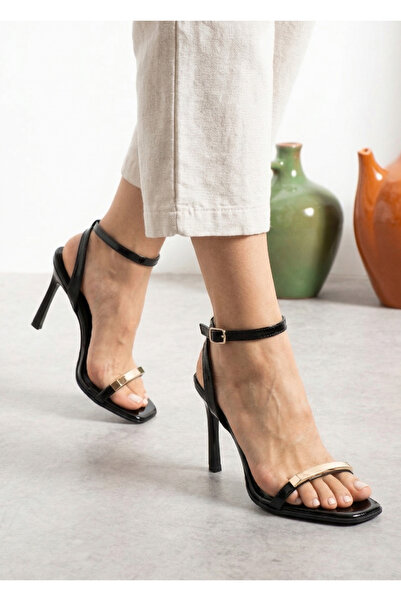 HVZ Exclusive أحذية نسائية سوداء بكعب عالٍ مع تفاصيل مشبك حديدي، أحذية سهرة ل...