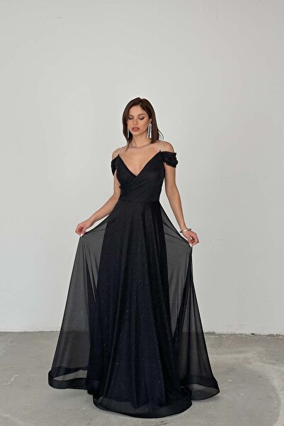 MyLoore Γυναικείο Μαύρο Ασημί Μακρύ Βραδινό Φόρεμα – Φόρεμα Αποφοίτησης, Λαμπ...