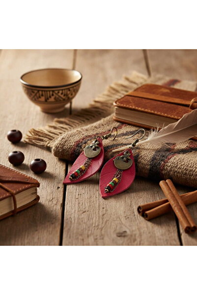 HOBİSY GIFT SHOP Bohemian Style Genuine Leather Dangle Earrings - Non-Tarnish...