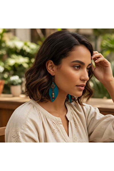 HOBİSY GIFT SHOP أقراط متدلية من الجلد الطبيعي على الطراز البوهيمي - لا تفقد ...