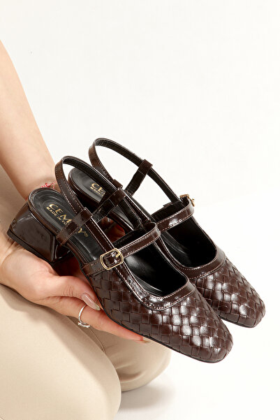 CEMAY Square Toe Print Patterned Open Back (3cm) Thick Block Heel Women's Cla...