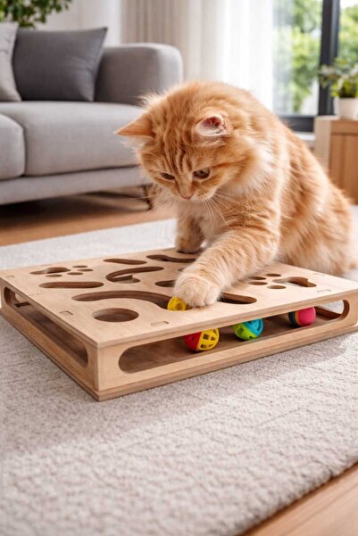 MeoWood Ahşap Kedi Oyuncağı-Toplu Kedi Oyuncağı