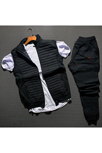 HerTarzınTrendi Seasonal 3-Piece T-Shirt, Vest, and Sweatpants - Basic Three-...