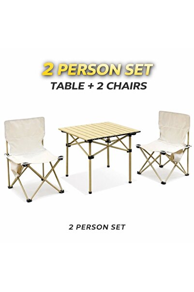 EasyLife Camping Table and Chairs Set 2 Chairs 1 Table Folding Portable Outdo...
