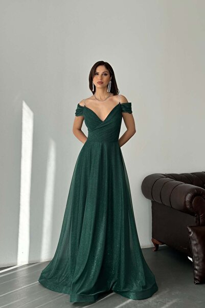 MyLoore Kadın Zümrüt Yeşil Simli Uzun Abiye Elbise – Mezuniyet, Işıltılı Şık ...