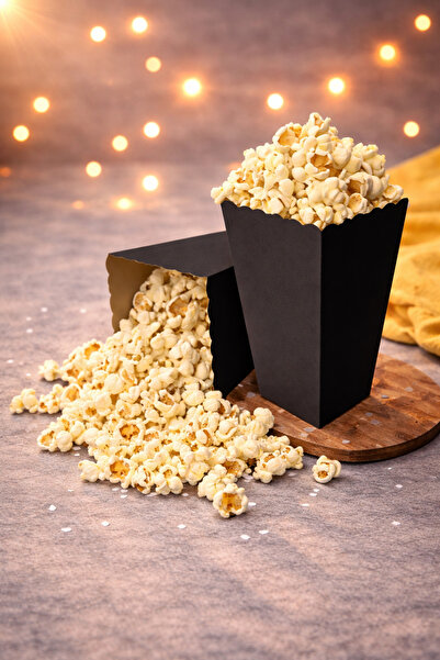 Baloncu Dede Karton Siyah Popcorn Kutusu 8x11,5 cm 8 Adet Patlamış Mısır Kutu...
