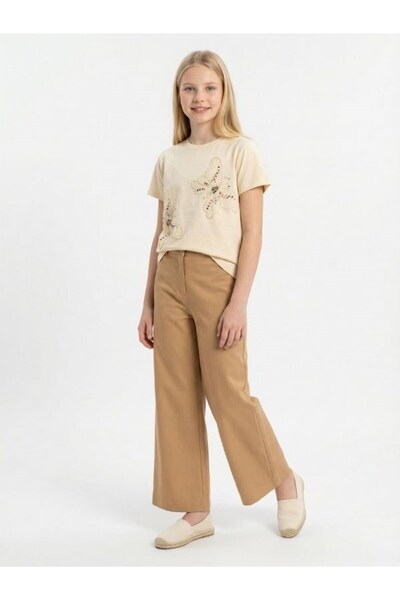 Zekids Κοριτσίστικο παντελόνι με φαρδιά μπατζάκια από ύφασμα Modal