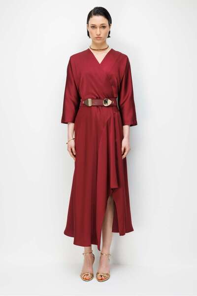 Moda İlgi Modailgi Beli Belted Double Breasted Collared Skirt Asymmetrical Dr...