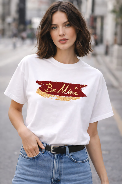 ArtYus Be Mine Text Printed Unisex Oversize T-Shirt – Cotton Crew Neck Casual...