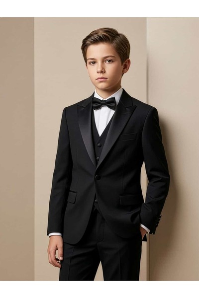 SIRRI Boys' Black Tuxedo Suit - 3 Pieces
