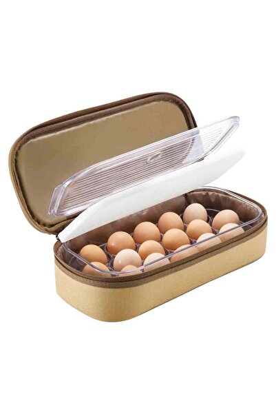 AL SANIDI Egg Storage Case with Bag, Egg Case, Khaki, Size 34*9.5*15 cm