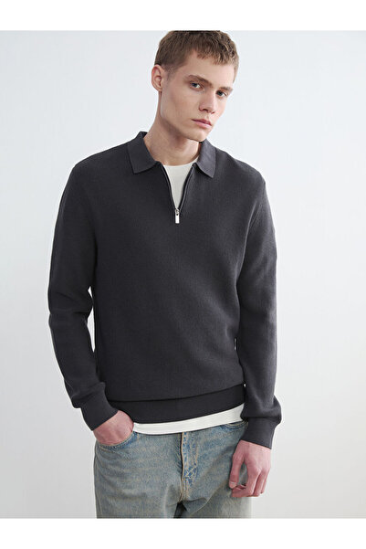LC Waikiki Anthracite Polo Neck Men's Knitwear Sweater