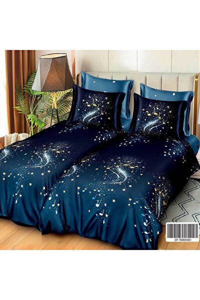 Patul Satin Cotton Linen with 2 Sides, Double Bed, Sulphur, 7 Pieces