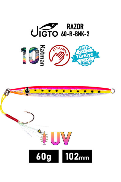 JIGTO Jig, Zoka, Suni Yem, Glow UV Metal Jig, 60Gr 10cm Razor 60