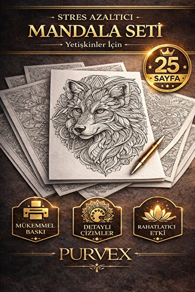 Purvex Design Yetişkinler İçin Hayvan Mandala Boyama 25 Sayfa | Stres Azaltıc...