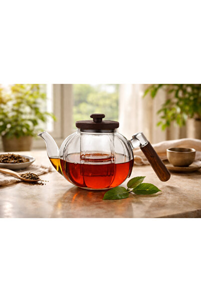 esdekor إبريق شاي زجاجي من إيلي سعة 1000 مل على شكل بالون مع غطاء من خشب الأك...