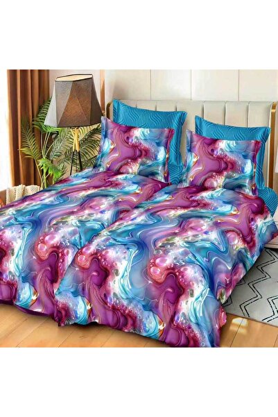 Patul Satin Cotton Linen with 2 Sides, Double Bed, Sulphur, 7 Pieces