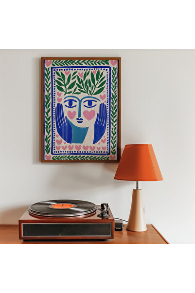 Tuba Decor Ενιαίος πίνακας ζωγραφικής με ξύλινο πλαίσιο, πρόσωπο λαϊκής τέχνης