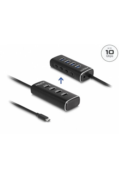 DELOCK HUB USB 3.2 Gen2 type C la 4 x USB-A cu switch ON/OFF 0.6m, 64233