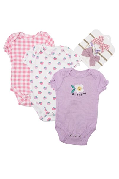 Bambimici -Printed Babysuit 3-Piece Set with Headbands-Multicolor