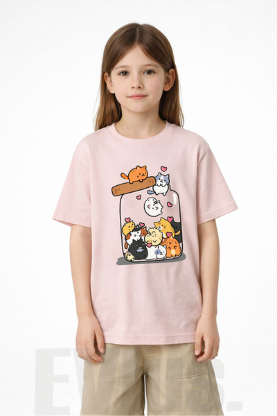 EVIus Girl's Sweet Cats Printed Combed Cotton T-Shirt Fun Summer Cotton
