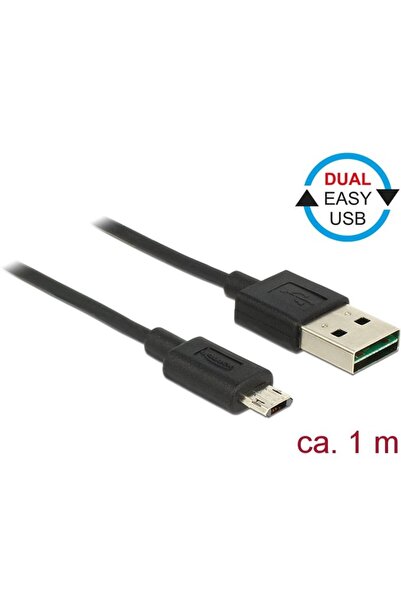 DELOCK Cablu Easy USB 2.0 tip A tată > Easy USB 2.0 tip Micro-B tată 1m negru