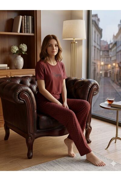 FAMES PİJAMA Summer Short Sleeve Lycra Viscose Combed Cotton Pajama Set