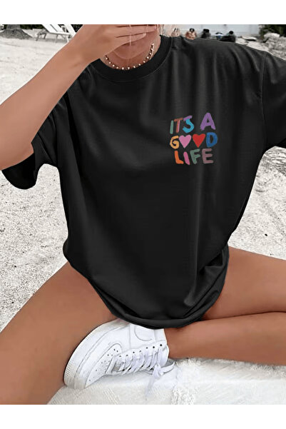 one button تي شيرت ميني إتس أ جود لايف مطبوع بمقاس كبير وعالي الجودة