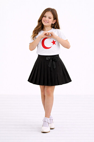 DUBAİ ÇOCUK Girl's Turkish Flag T-Shirt and Pleated Skirt Set – April 23, Oct...