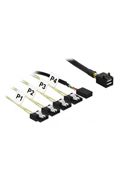 DELOCK Mini SAS HD SFF-8643 to 4 x SATA 7 pin Reverse + Sideband cable 1m, 83322