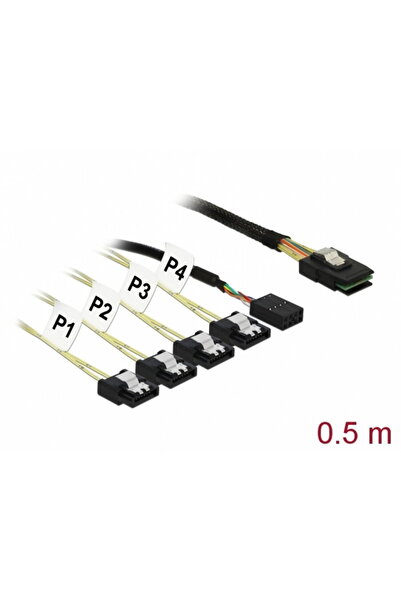 DELOCK Mini SAS SFF-8087 > 4 x SATA 7 pin Reverse + Sideband Cable 0.5m, 83318