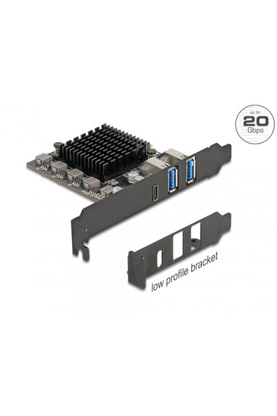 DELOCK PCI Express 1 x USB Type C 20 Gbps + 2 x USB-A 10 Gbps - LPFF, 90891