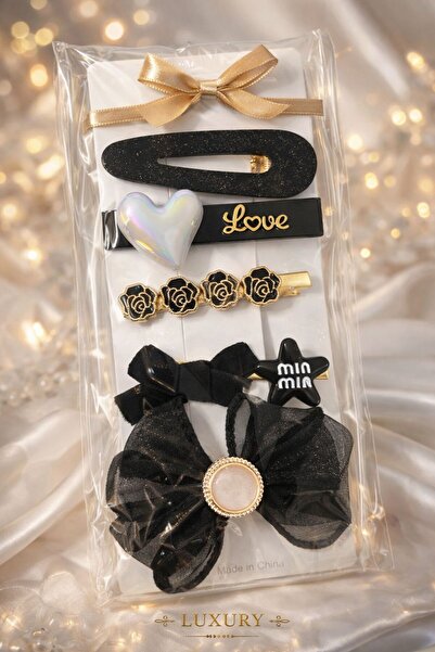 Accessories مجموعة مشابك شعر هيي من 5 قطع - إكسسوار فاخر بتفاصيل باللونين الأ...