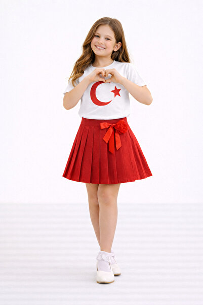 DUBAİ ÇOCUK Girl's Turkish Flag T-Shirt and Pleated Skirt Set – April 23, Oct...