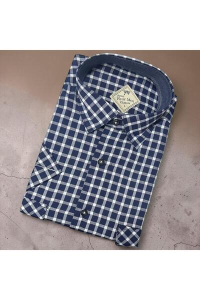 GÖMLEK GALERİSİ Classic Wide Cut Men's Plaid Double Pocket Cotton Short Sleev...