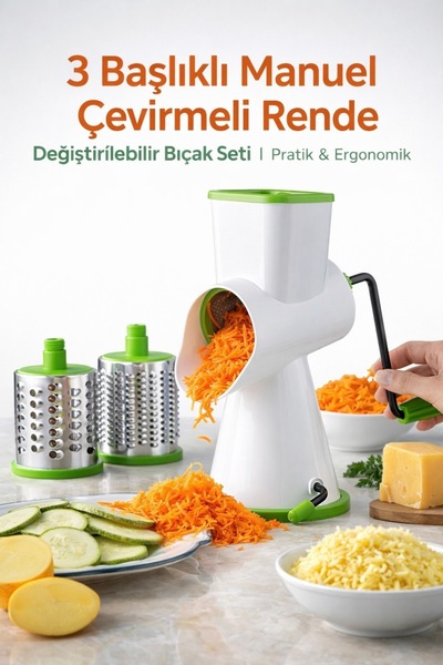 Aşkana 3 Başlıklı Manuel Çevirmeli Ergonomik Rondo-Rende Seti,Değiştirilebili...