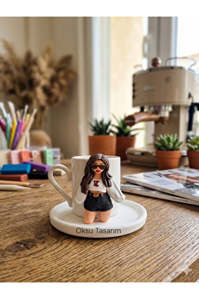 oksukokulutaş Crop Detailed Shorts Girl's Turkish Coffee Cup