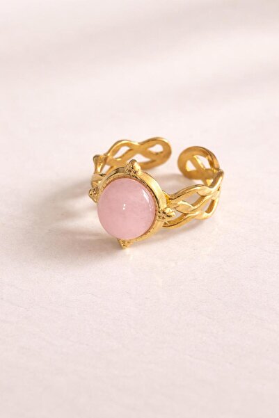 bijoux uniques خاتم نسائي من الفولاذ بحجر طبيعي بتصميم بوهيمي حلزوني (مقاس قا...